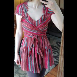 Free People Maia Striped Wrap Mini Dress - Sz S
